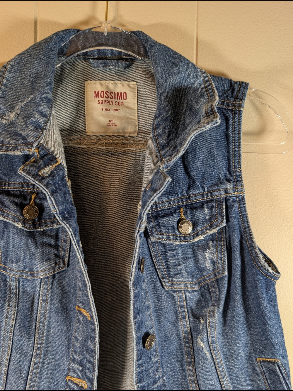 Mossimo Supply Co. Denim Vest Women's Small Distressed Blue Jean Trucker Vest